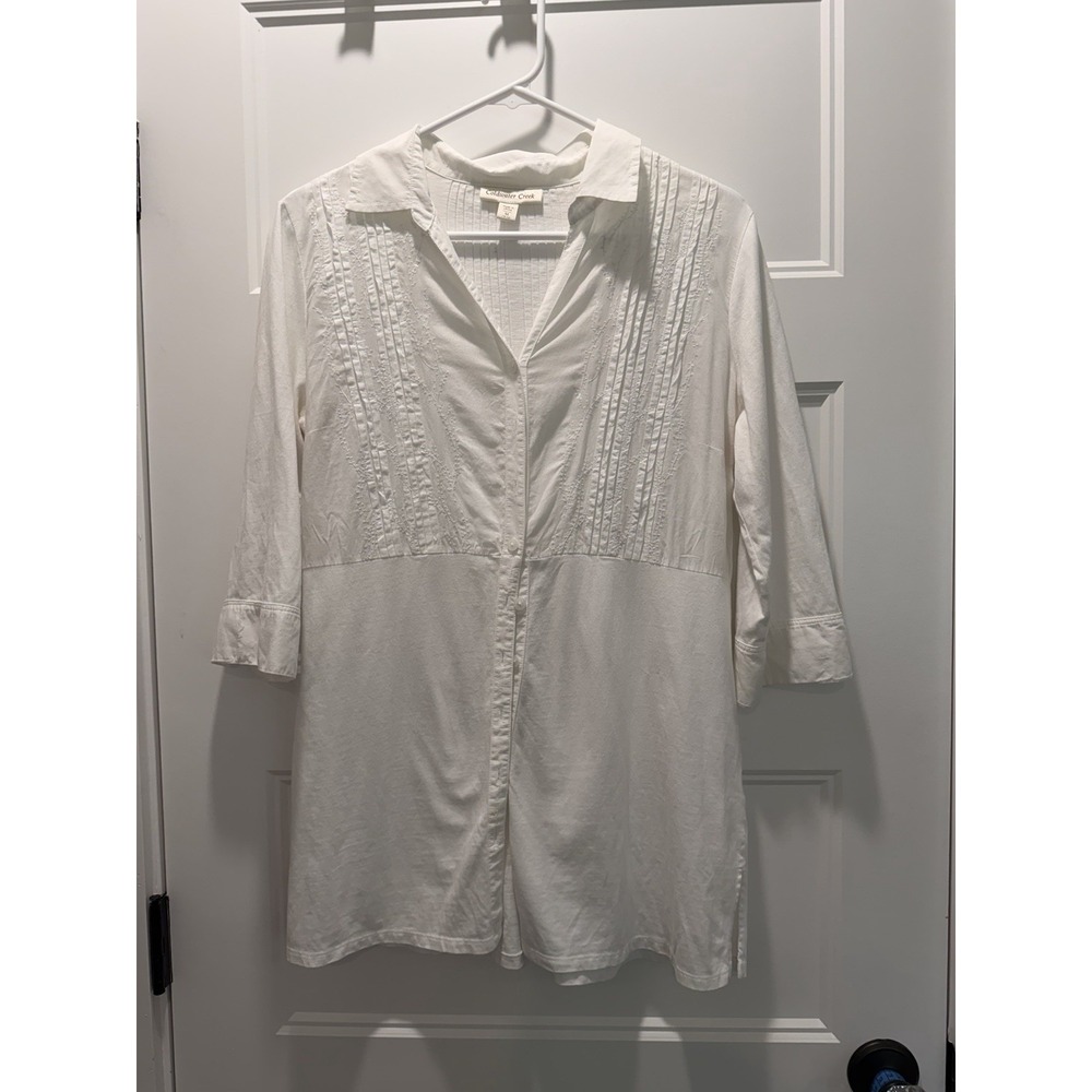Coldwater Creek Blouse Medium White  Embroidered Boho Tunic Top